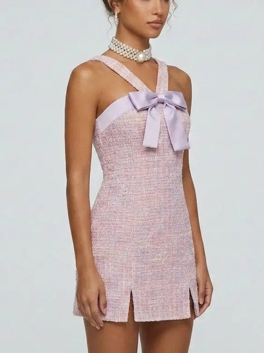 Knit Tweed Halterneck Mini Dress - Dresses