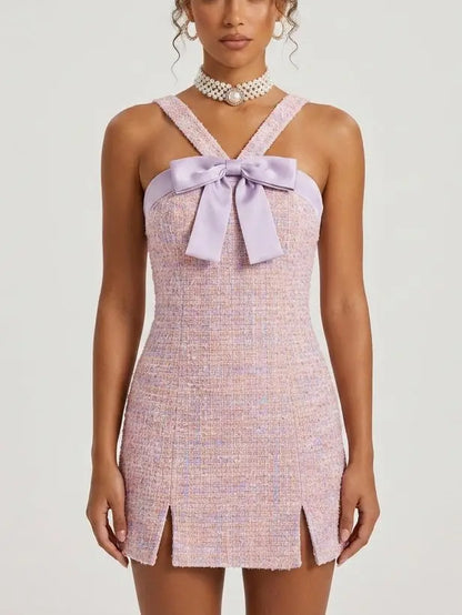 Knit Tweed Halterneck Mini Dress - Dresses