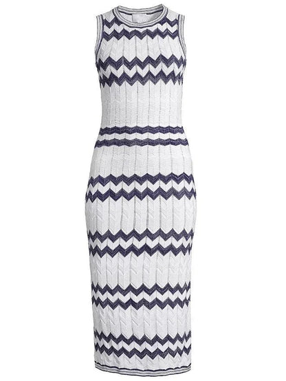 Knit Zigzag Sleeveless Stretch Midi Dress Dresses