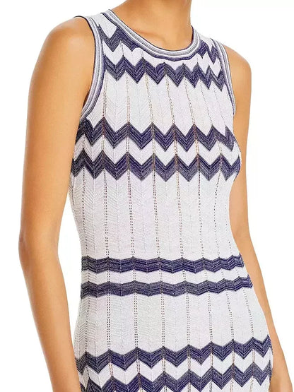 Knit Zigzag Sleeveless Stretch Midi Dress Dresses