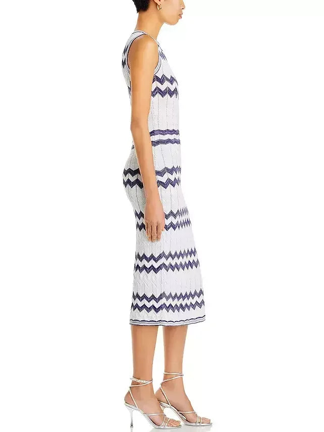 Knit Zigzag Sleeveless Stretch Midi Dress Dresses