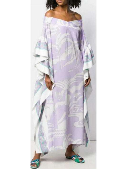 La Villa Print Belted Silk Kaftan Dress - Branna Couture