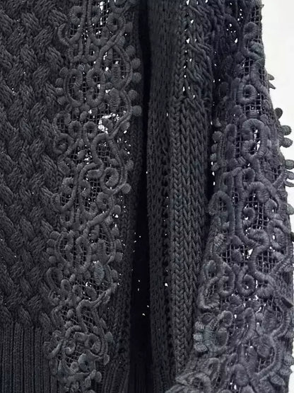 Lace-Knit Long-Sleeve Sweater