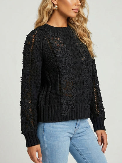 Lace-Knit Long-Sleeve Sweater