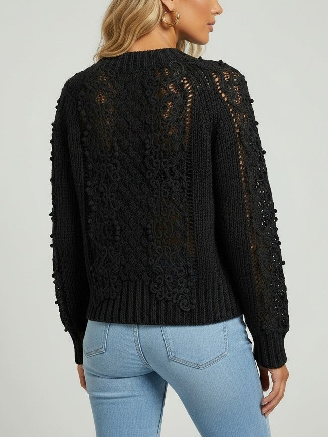 Lace-Knit Long-Sleeve Sweater