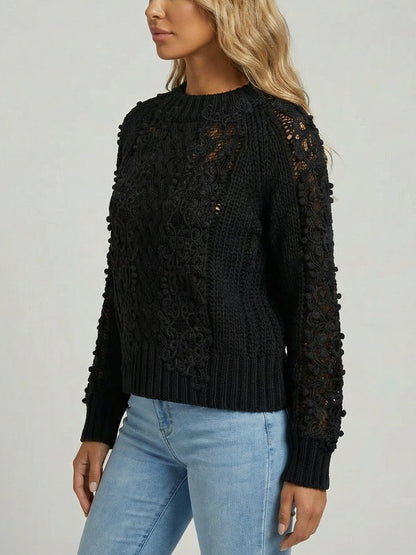 Lace-Knit Long-Sleeve Sweater