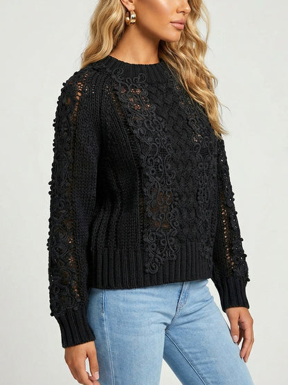 Lace-Knit Long-Sleeve Sweater