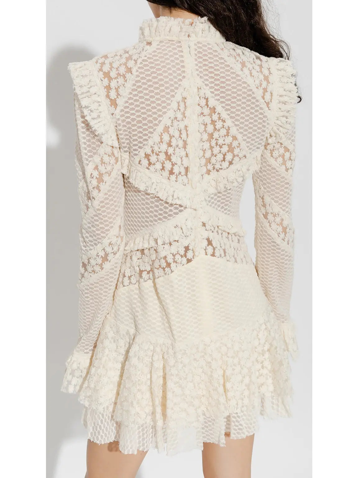 Lace Ruffle Detail Dress - Branna Couture