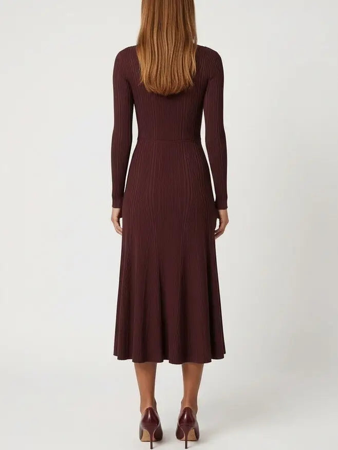 Lace-Trim V-Neck Long-Sleeve Knit Dress - Dresses