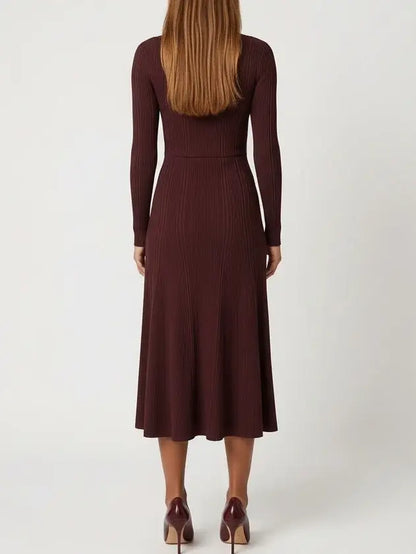 Lace-Trim V-Neck Long-Sleeve Knit Dress - Dresses