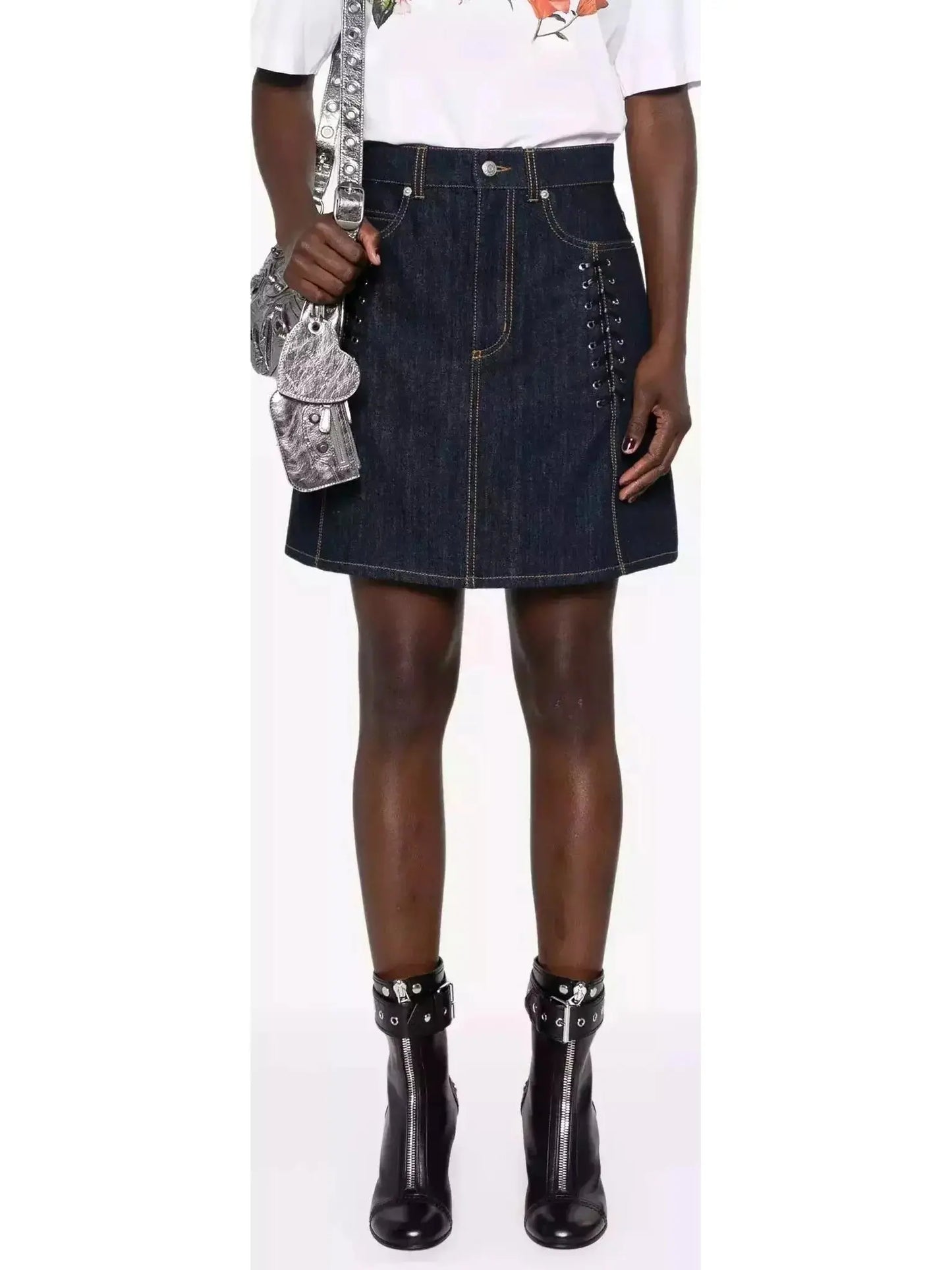 Lace-Up Denim Mini Skirt - Branna Couture