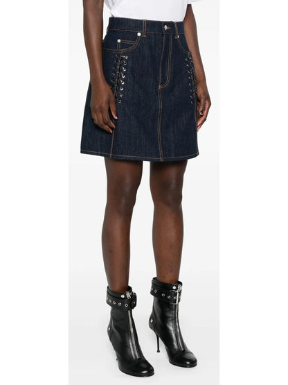 Lace-Up Denim Mini Skirt - Branna Couture