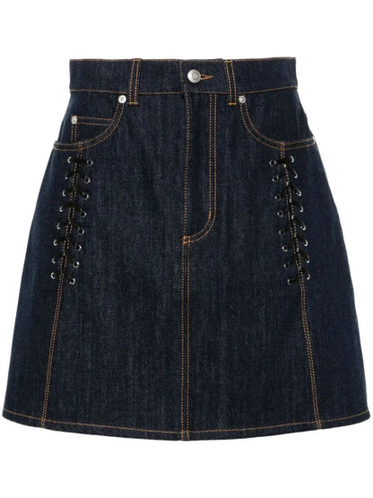 Lace-Up Denim Mini Skirt - Branna Couture