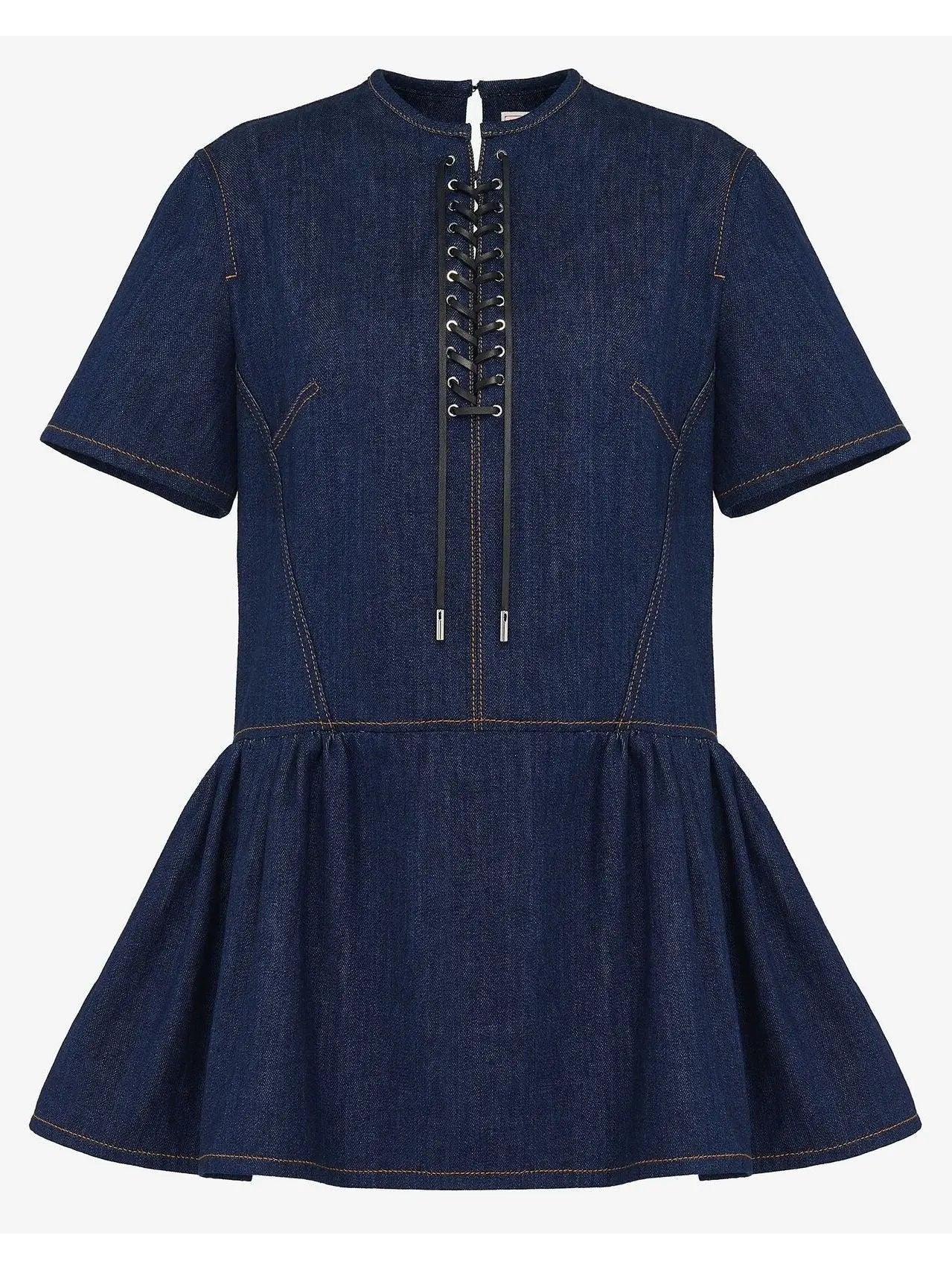 Lace-Up Detail Mini Dress in Denim - Branna Couture