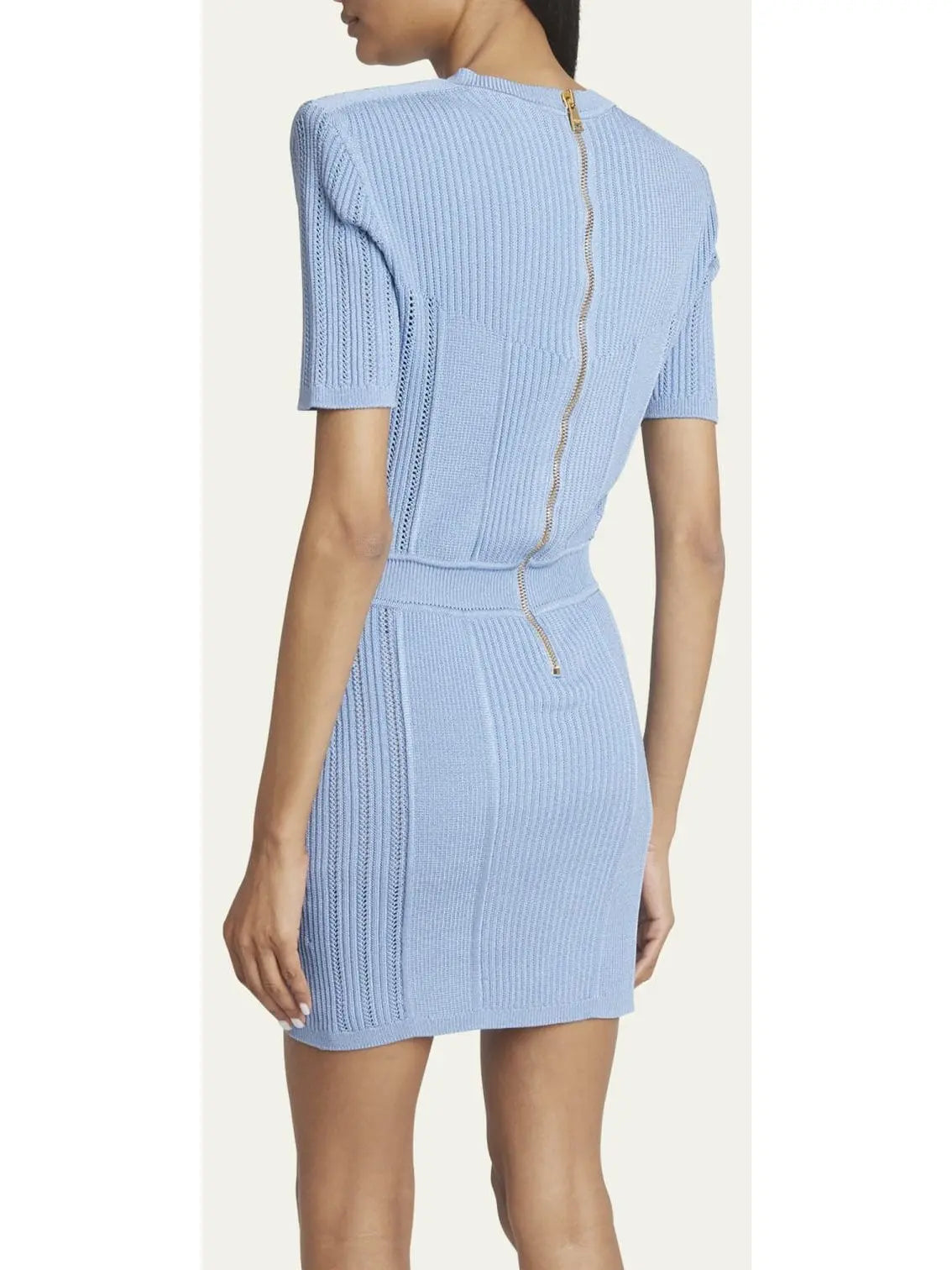 Lace-Up Ribbed Knit Blue Mini Dress - Branna Couture