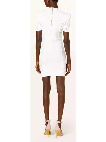 Lace-Up Ribbed Knit White Mini Dress - Branna Couture