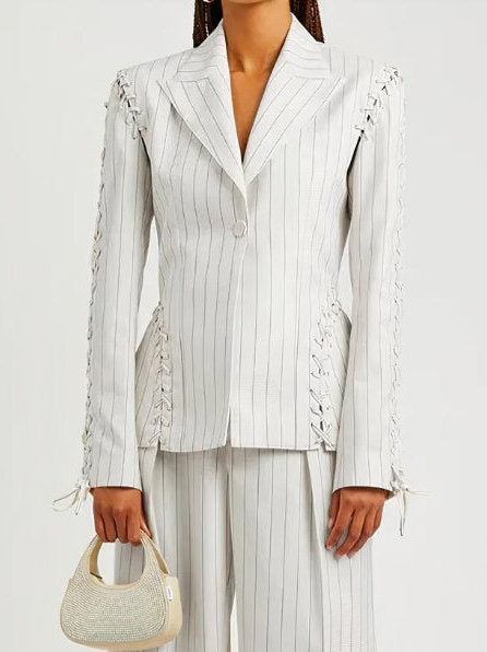 Women’s Lace-Up Pinstripe Fitted Blazer Branna Couture