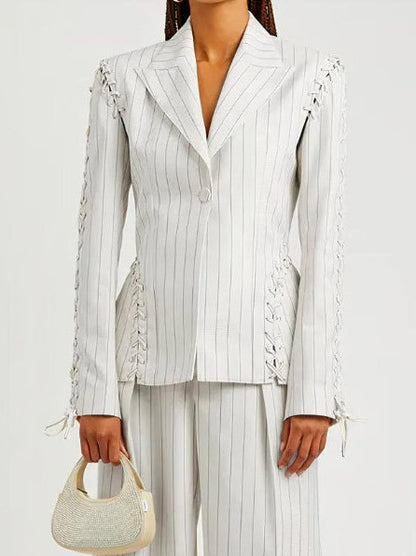 Women’s Lace-Up Pinstripe Fitted Blazer Branna Couture