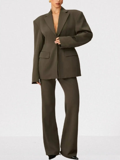 Lace-Up Boxy Jacket and Matching Pant Suit - Suits & Sets