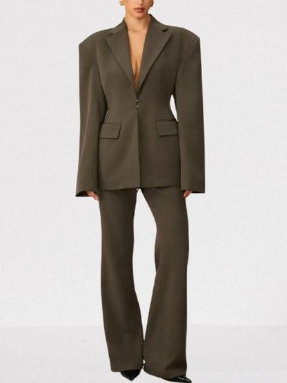 Lace-Up Boxy Jacket and Matching Pant Suit - Suits & Sets