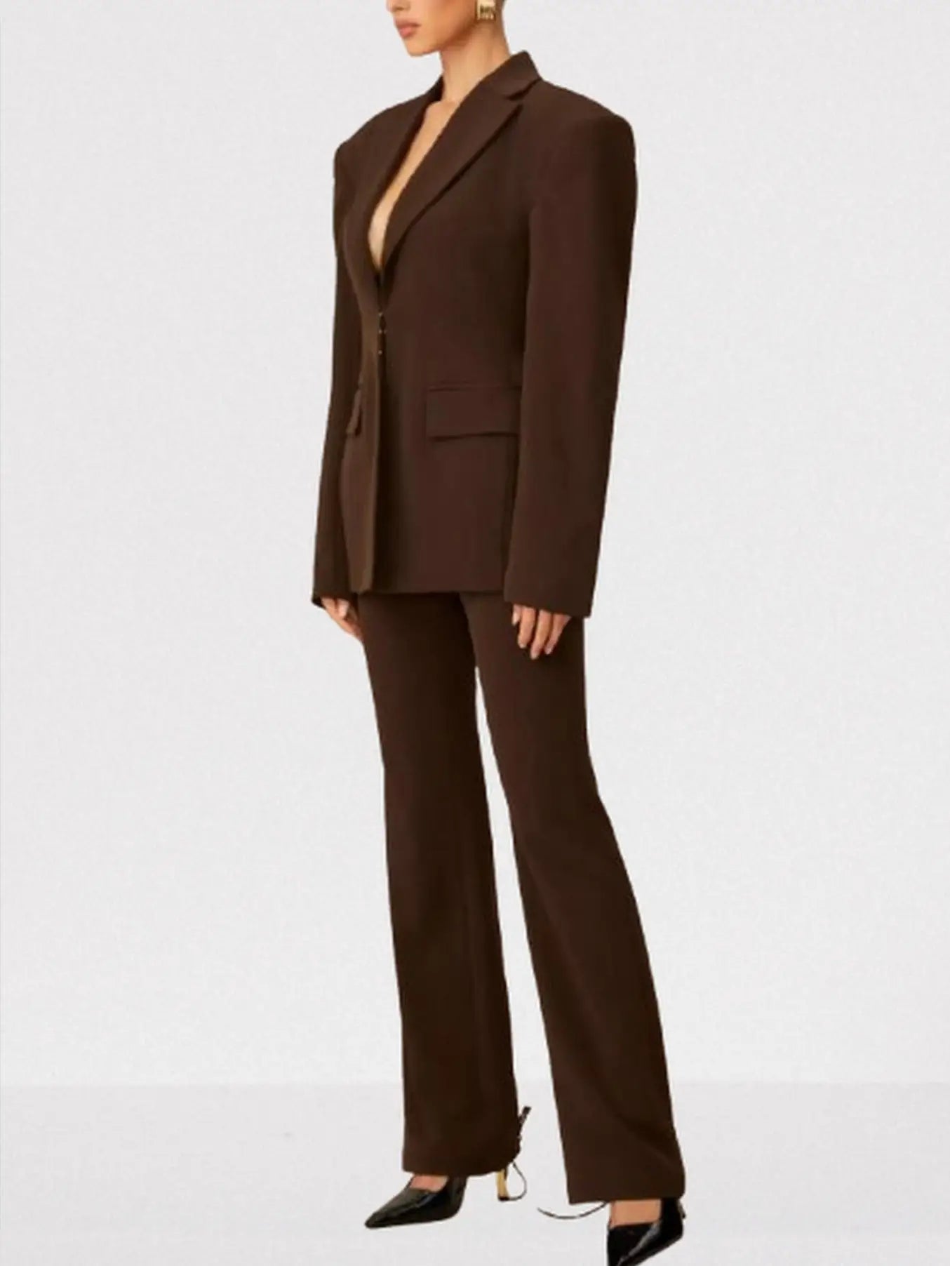 Lace-Up Boxy Jacket and Matching Pant Suit - Suits & Sets