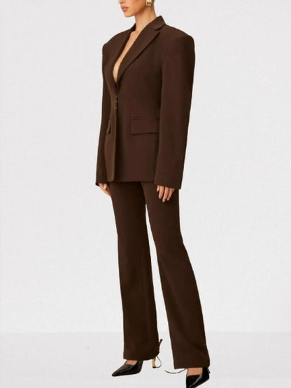 Lace-Up Boxy Jacket and Matching Pant Suit - Suits & Sets