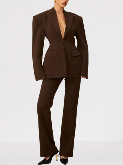 Lace-Up Boxy Jacket and Matching Pant Suit - Suits & Sets