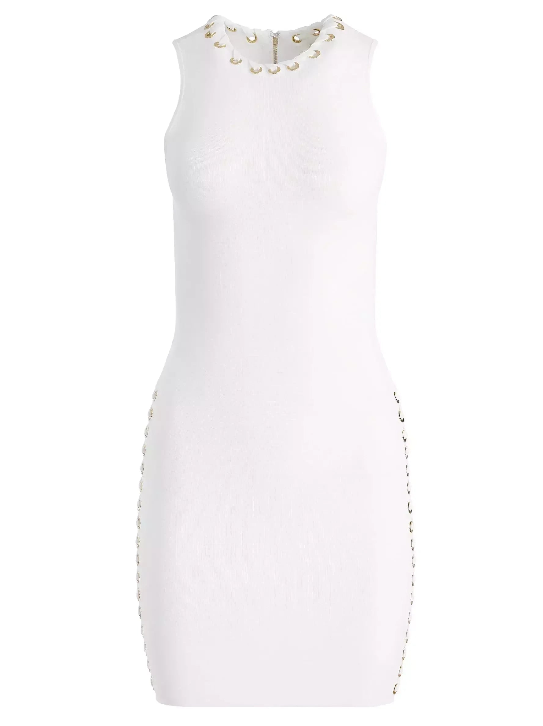 Lace-Up Grommet Mini Dress in White - Dresses