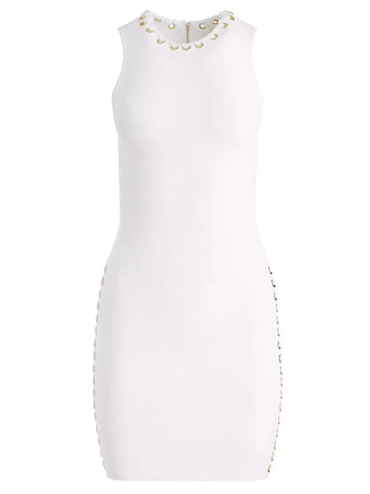 Lace-Up Grommet Mini Dress in White - Dresses
