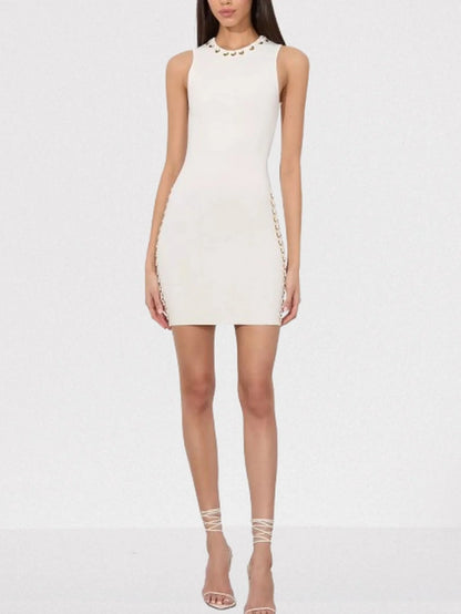 Lace-Up Grommet Mini Dress in White - Dresses