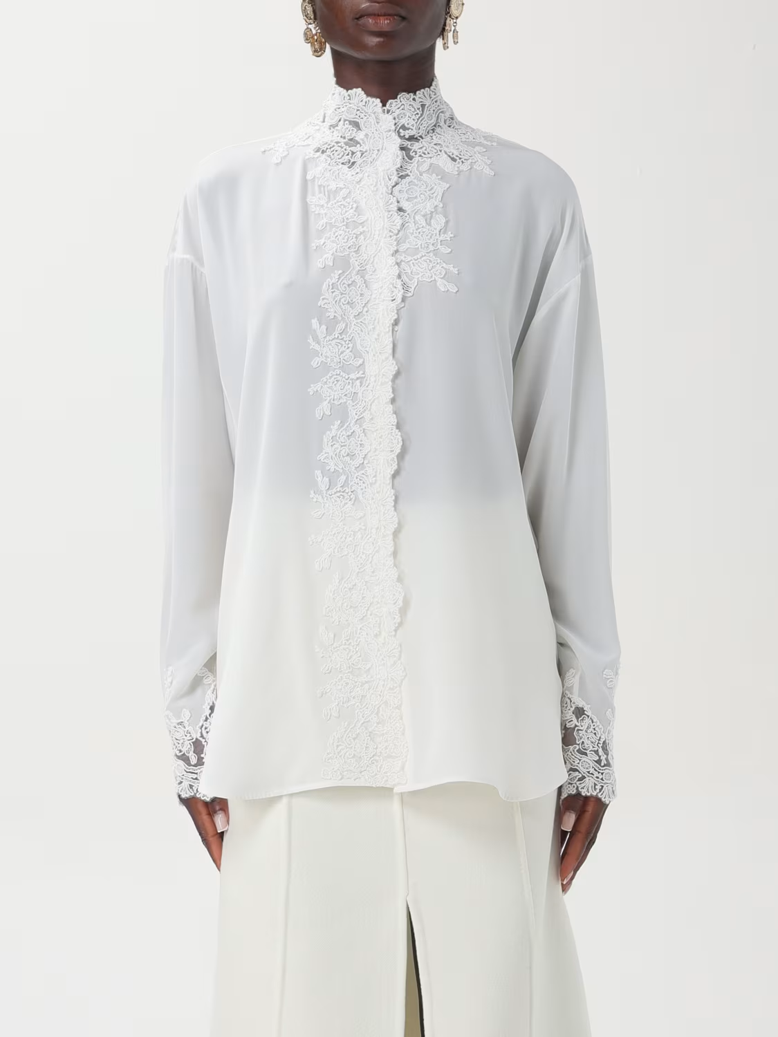 Lace Embroidered White Silk Shirt Branna Couture