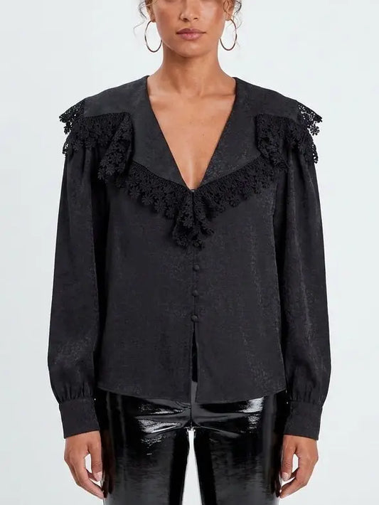 Lace Trim Sailor Collar Blouse - Tops