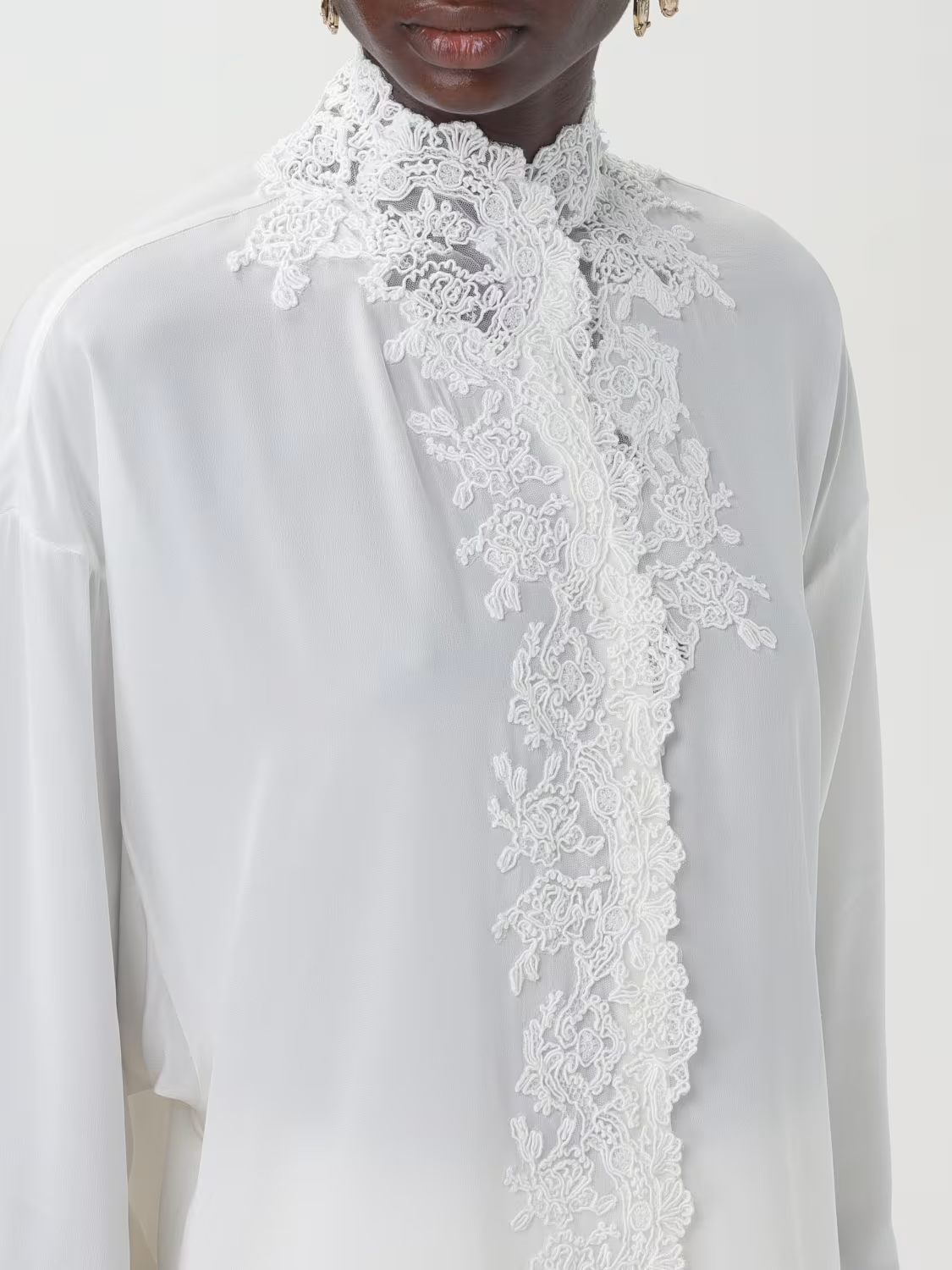 Lace Embroidered White Silk Shirt Branna Couture