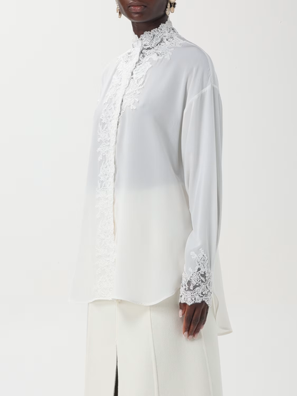 Lace Embroidered White Silk Shirt Branna Couture