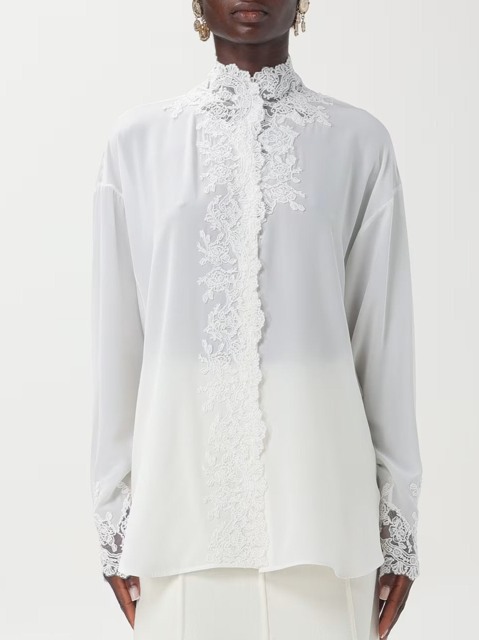 Lace Embroidered White Silk Shirt Branna Couture