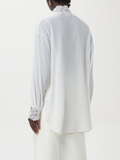 Lace Embroidered White Silk Shirt Branna Couture