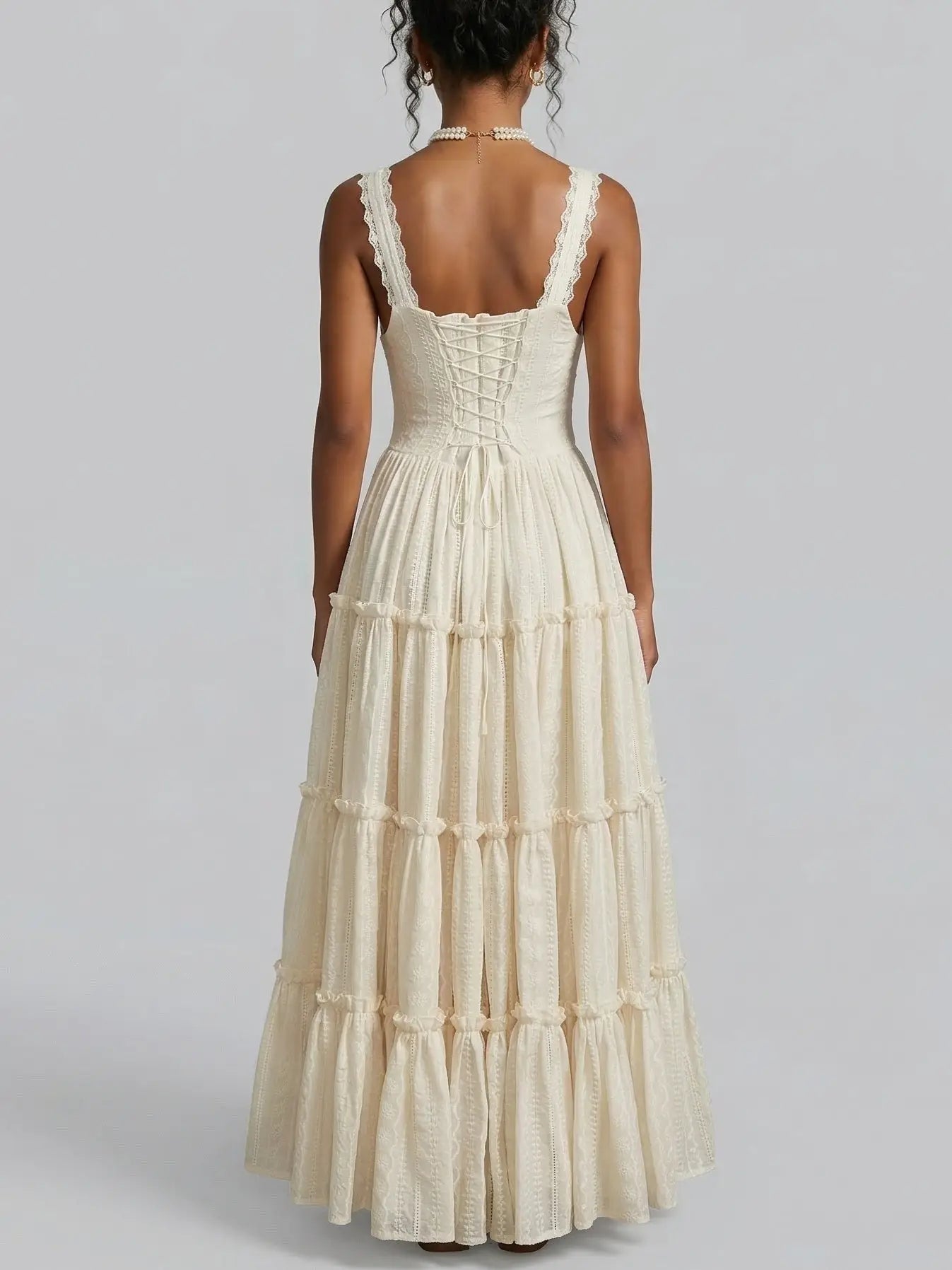 Lace Trim Corset Tiered Maxi Dress - Dresses