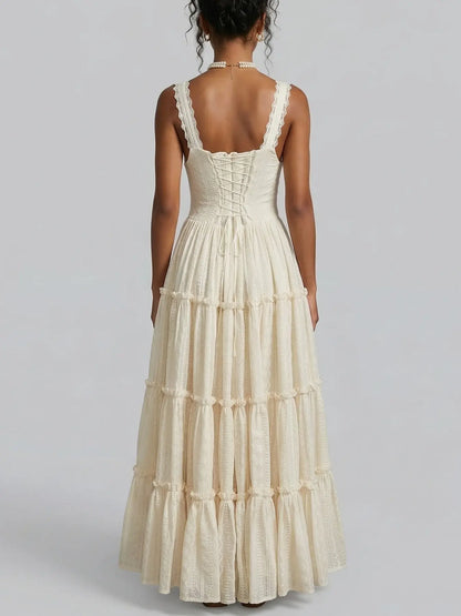 Lace Trim Corset Tiered Maxi Dress - Dresses