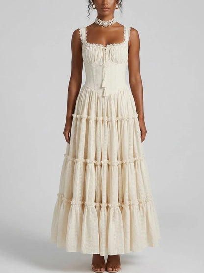 Lace Trim Corset Tiered Maxi Dress - Dresses
