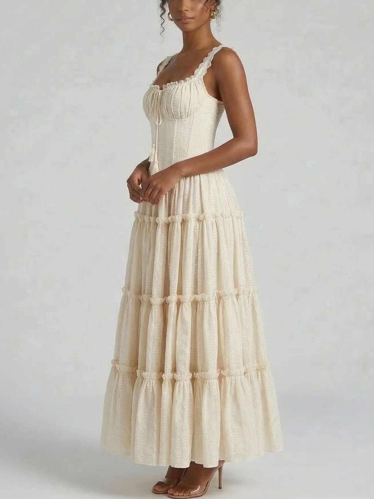 Lace Trim Corset Tiered Maxi Dress - Dresses