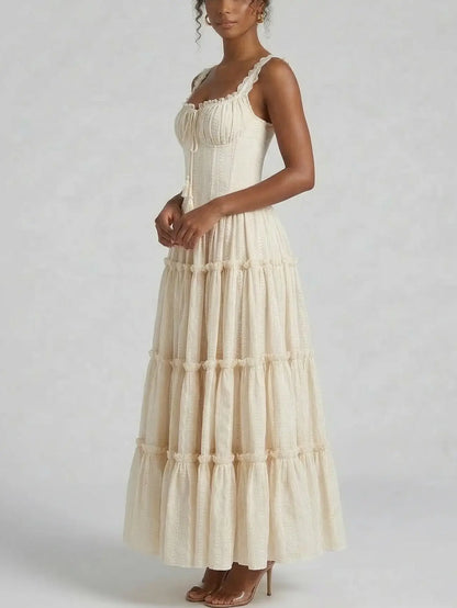 Lace Trim Corset Tiered Maxi Dress - Dresses