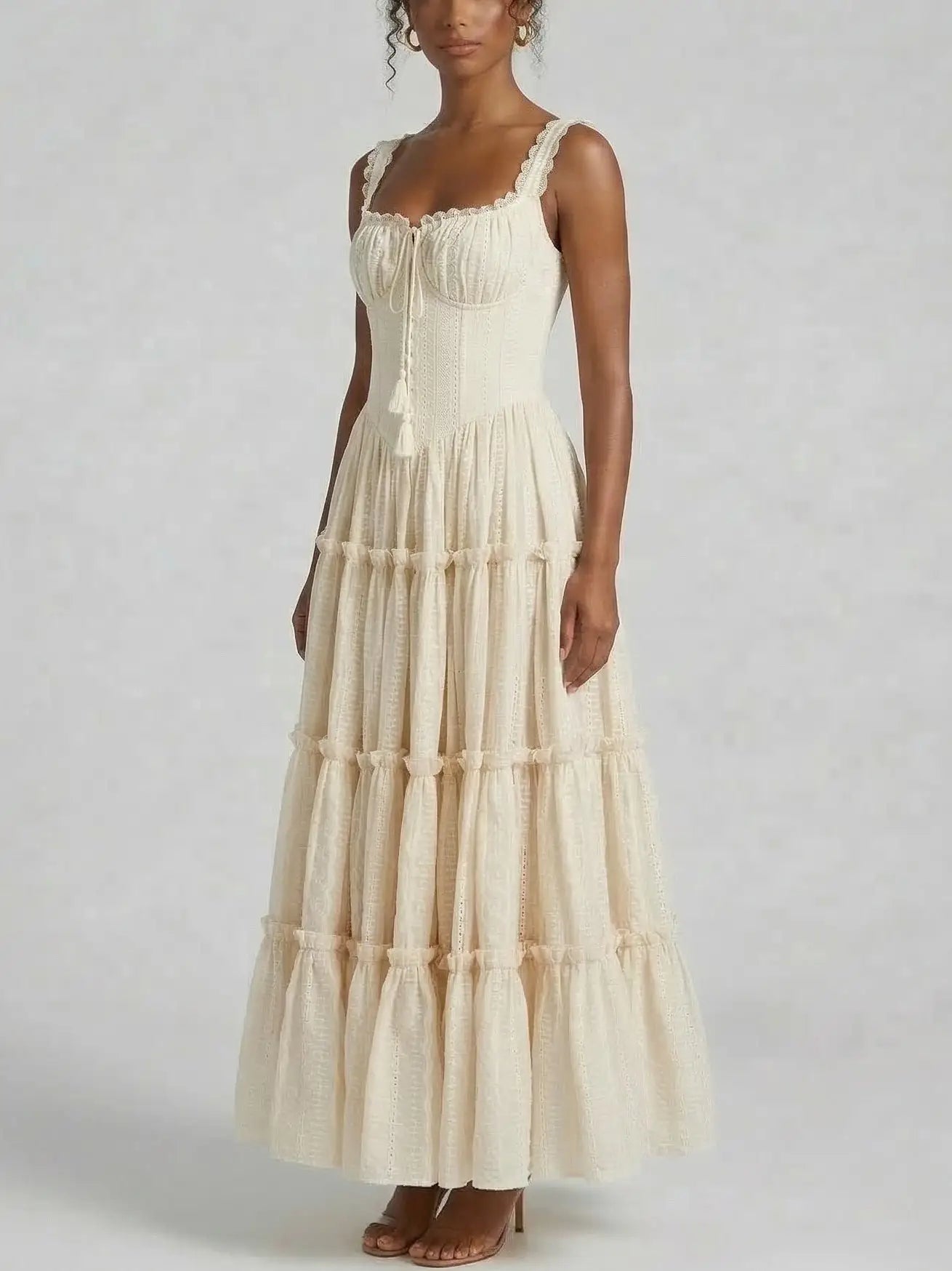 Lace Trim Corset Tiered Maxi Dress - Dresses