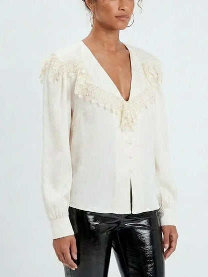 Lace Trim Sailor Collar Blouse - Tops