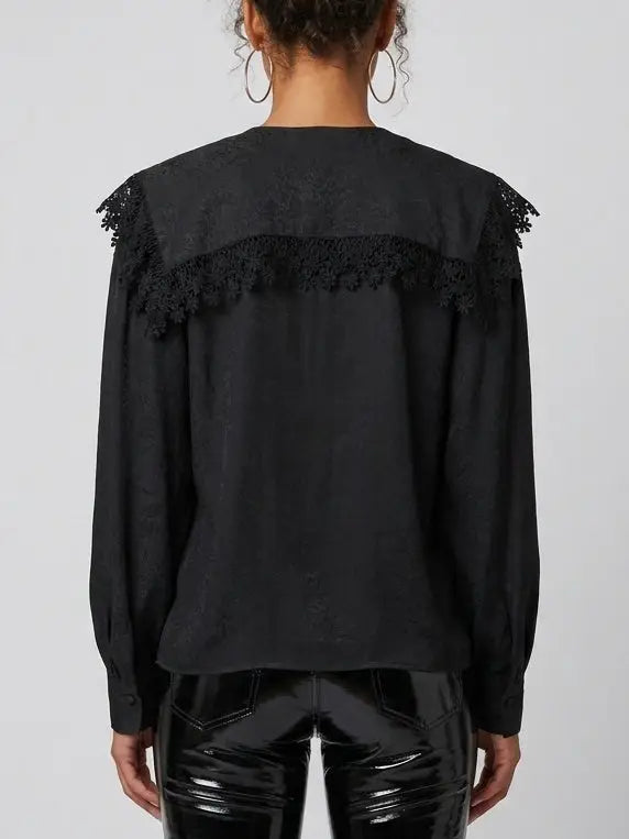 Lace Trim Sailor Collar Blouse - Tops