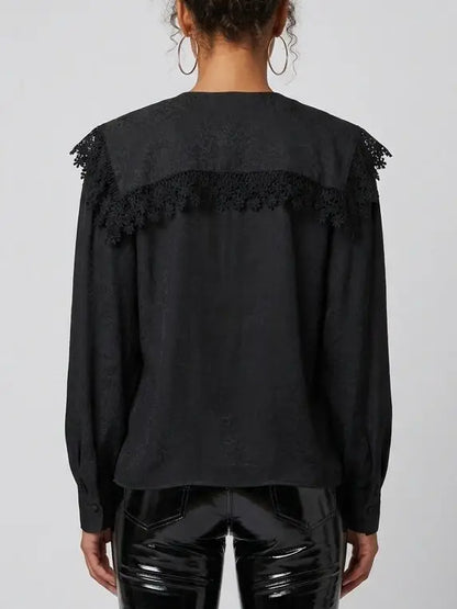 Lace Trim Sailor Collar Blouse - Tops