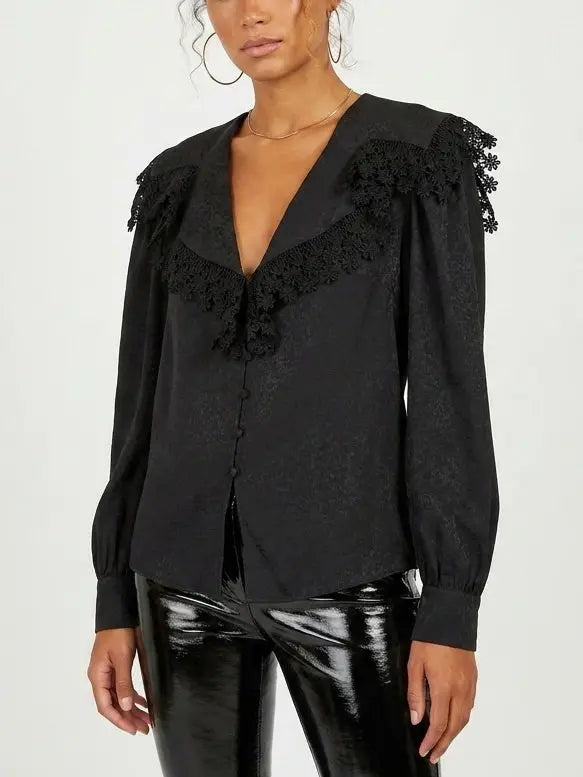 Lace Trim Sailor Collar Blouse - Tops