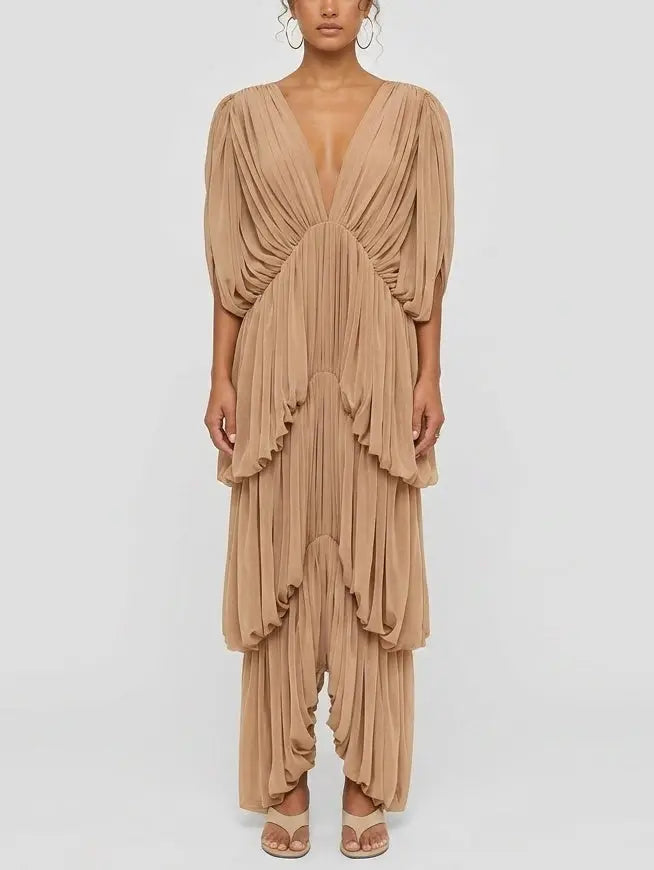Latte Draped Jersey Maxi Dress - Dresses