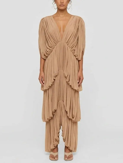 Latte Draped Jersey Maxi Dress - Dresses
