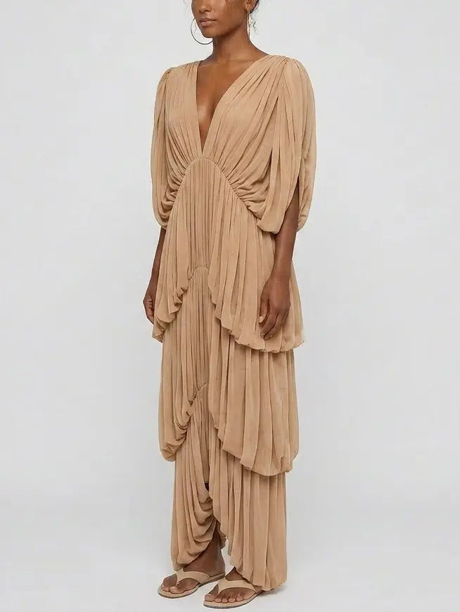 Latte Draped Jersey Maxi Dress - Dresses