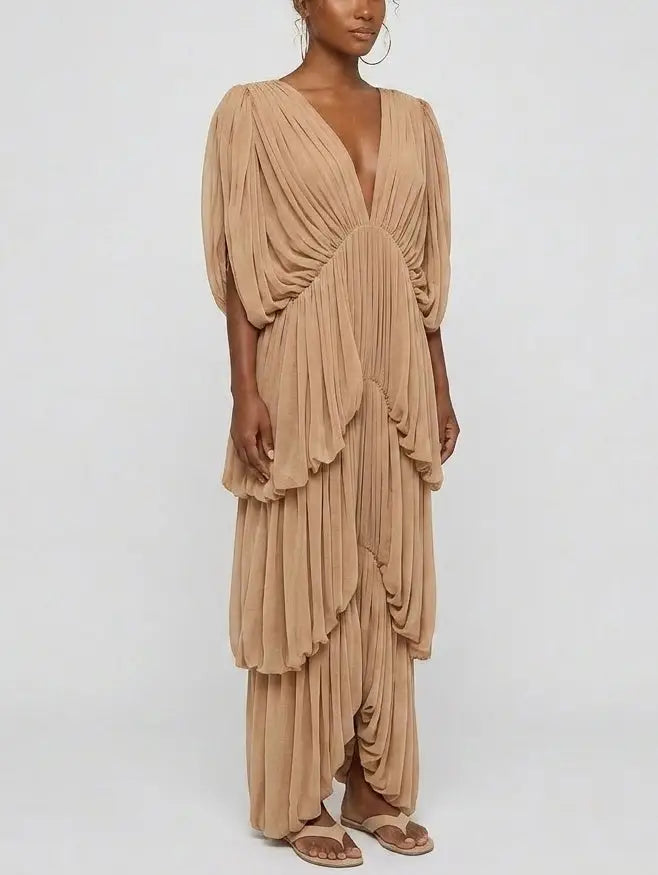 Latte Draped Jersey Maxi Dress - Dresses